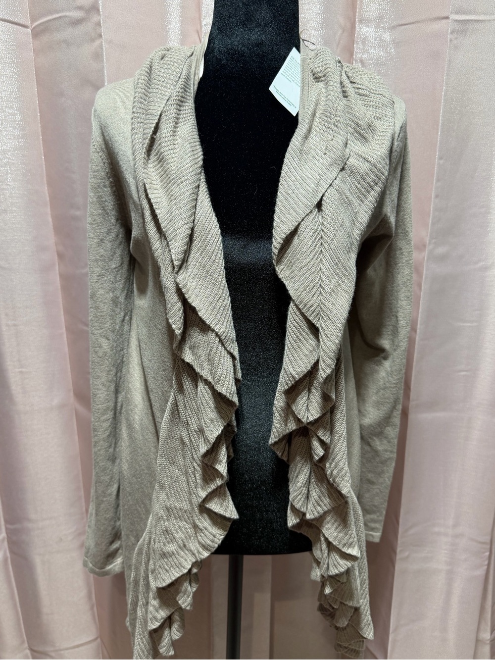 Red Cream Ruffled Open-Front Cardigan